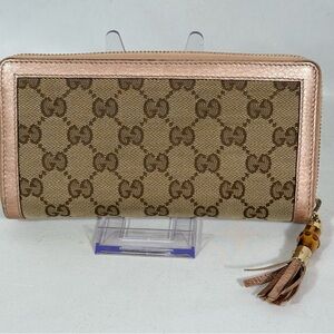 Gucci GG Canvas Leather‎ With Bamboo tassel Zip around Continental Wallet